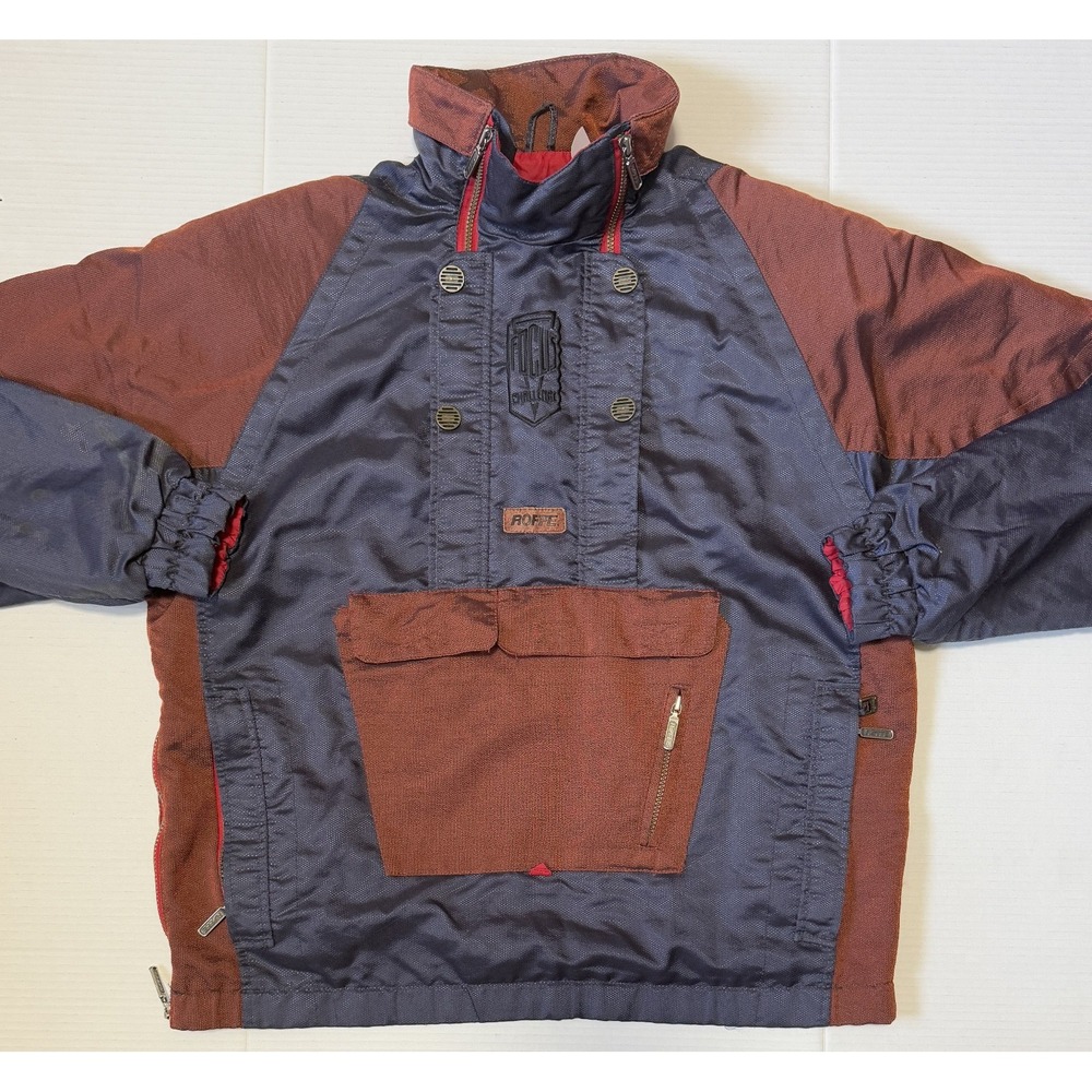 ROFFE - Men's Vintage 80s Blue 1/2 Zip Pullover Ski Snowboard USA Jacket‎ - XL*
